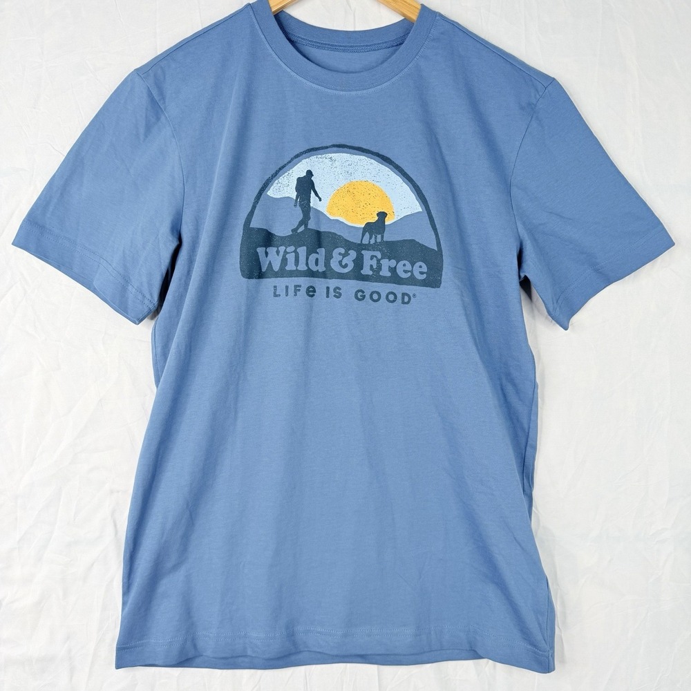 NWOT Men's Life Is Good Hike Vista Heather Blue Crusher Tee‎ SZ-small Petite